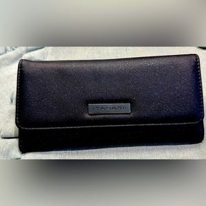 Tahari women's black with sparkles trifold wallet.
